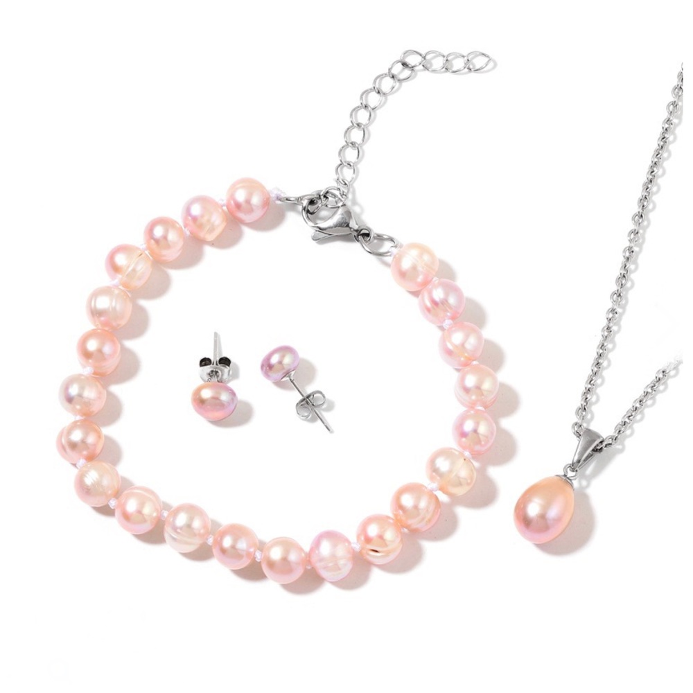 NWT Freshwater Lilac Pearl Set in Stainless Steel